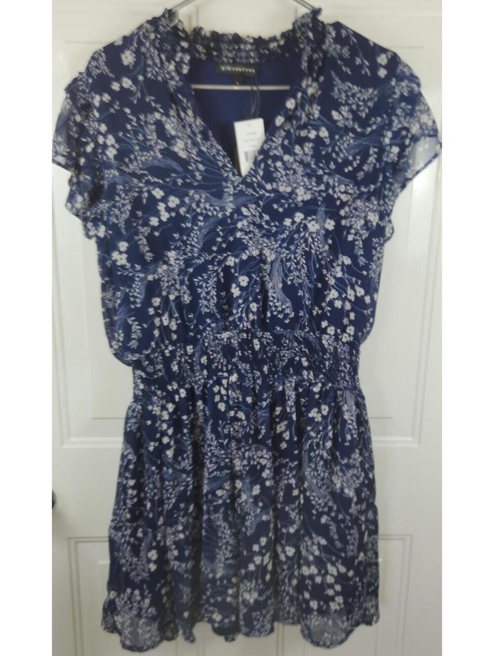 Gibsonlook Everybody V-Neck Navy Blue & White Floral Dress Size Large